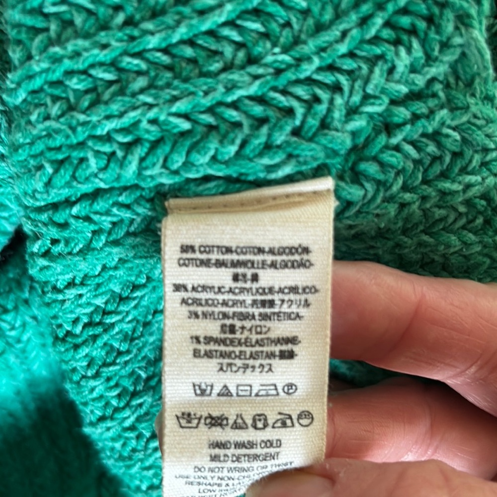 Free People Oversized Green V-Neck Chunky Knit Sweater Med/Large - Picture 14 of 15